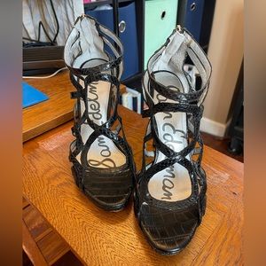 Sam Edelman Black Snakeskin Strappy 5” Heels